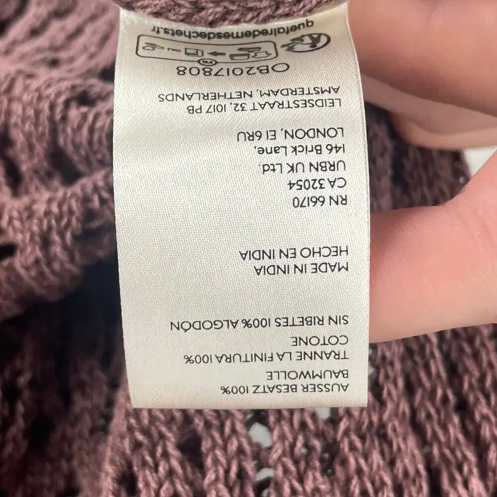Free People Womens Pointelle Pullover Chicory Coffee Sweater SZ M Ribbon Cuff
